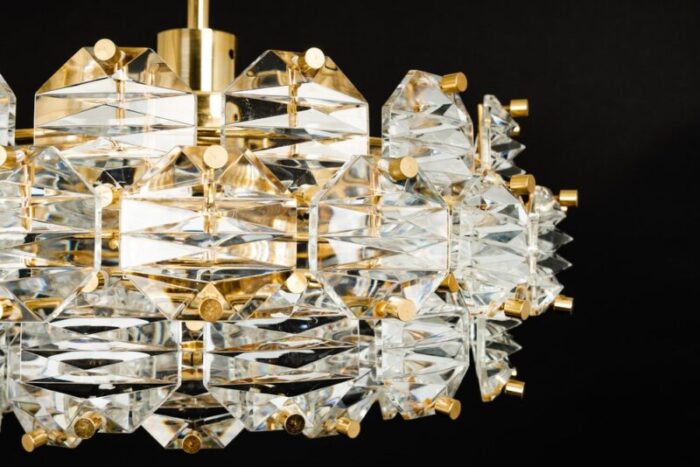 gilt brass and crystal glass chandelier by kinkeldey germany 1970s 8