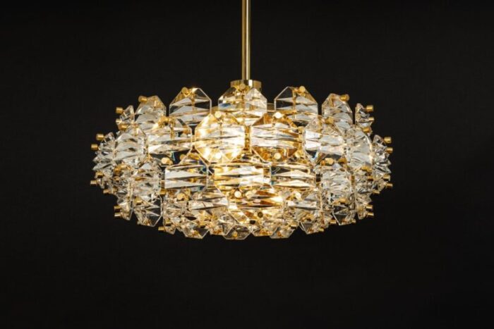 gilt brass and crystal glass chandelier by kinkeldey germany 1970s 9