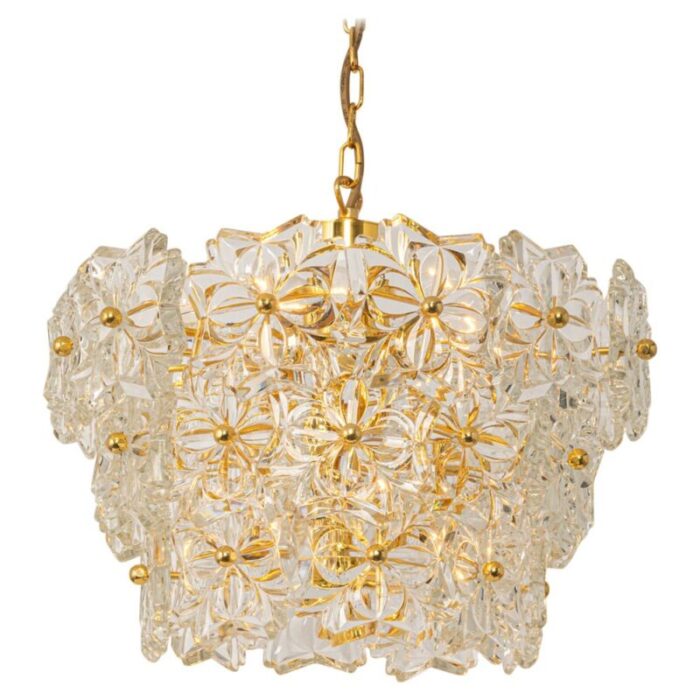 gilt brass and crystal glass chandelier germany 1970s 1