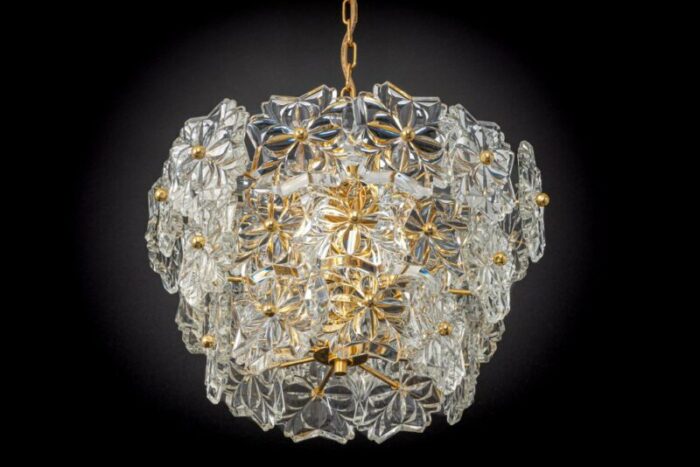 gilt brass and crystal glass chandelier germany 1970s 11