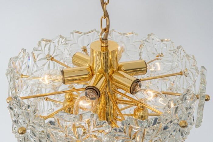 gilt brass and crystal glass chandelier germany 1970s 4