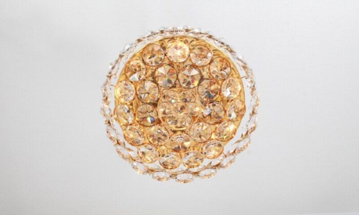 gilt brass and crystal glass encrusted chandelier from palwa germany 1970s 10