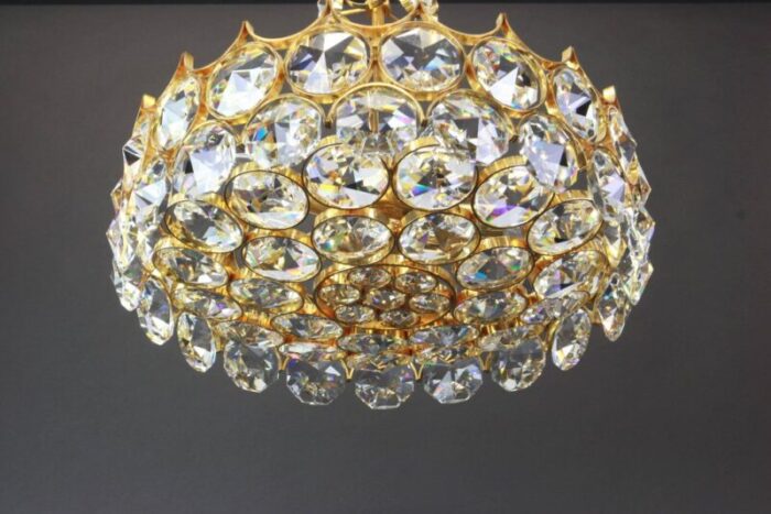 gilt brass and crystal glass encrusted chandelier from palwa germany 1970s 5