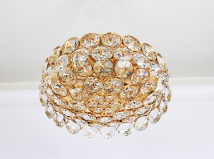 gilt brass and crystal glass encrusted chandelier from palwa germany 1970s 8