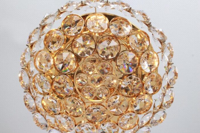 gilt brass and crystal glass encrusted chandelier from palwa germany 1970s 9