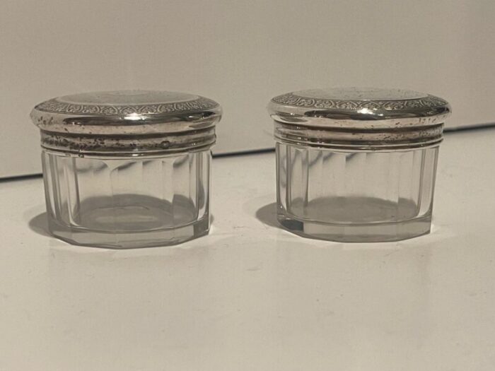 glass bottles with sterling silver tops late 19th century a pair 0355