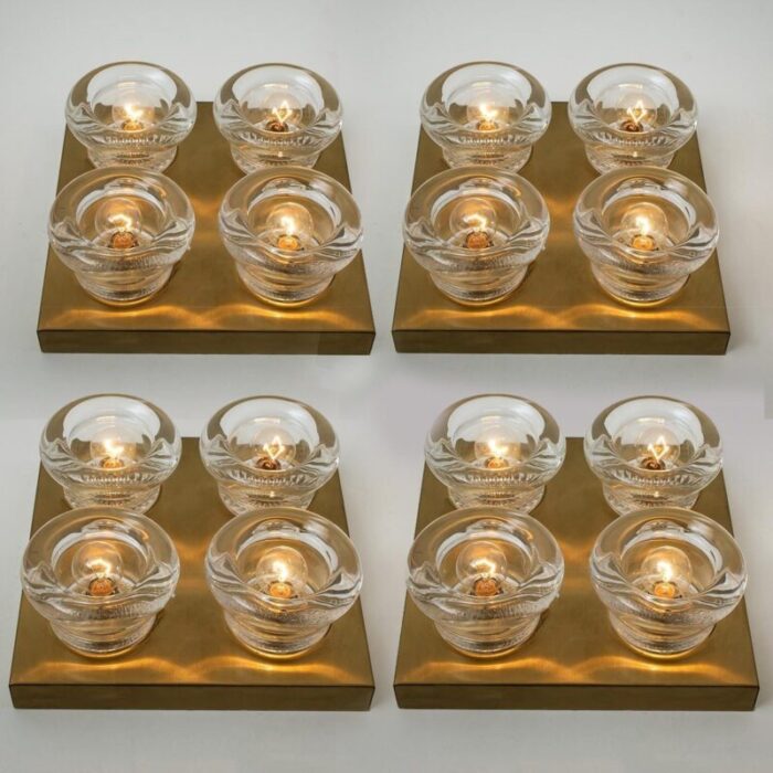 glass brass wall sconces from cosack germany 1970s 18