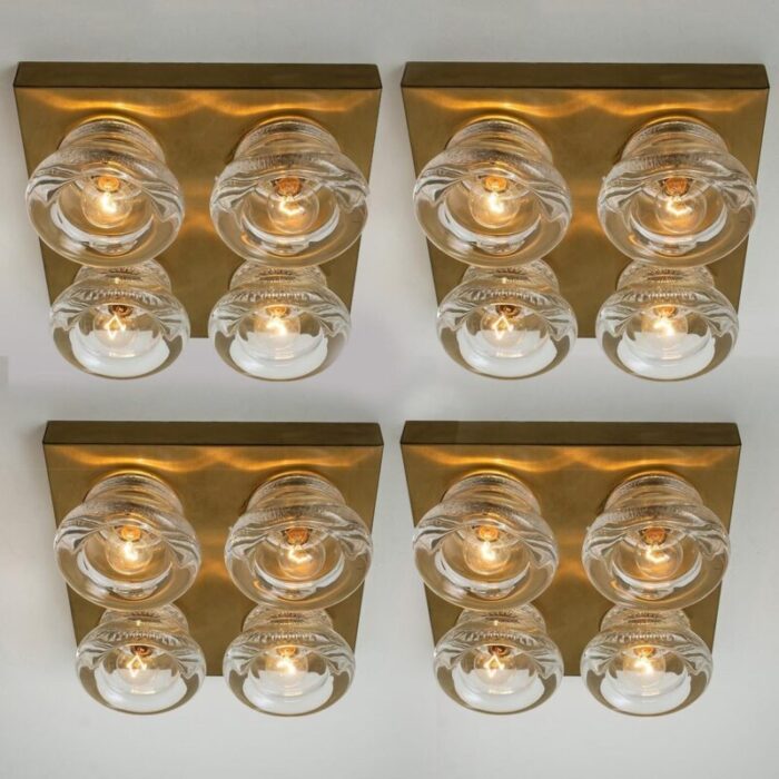 glass brass wall sconces from cosack germany 1970s 4