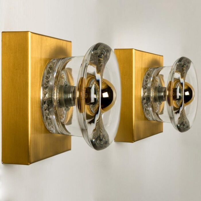 glass brass wall sconces from cosack germany 1970s 8