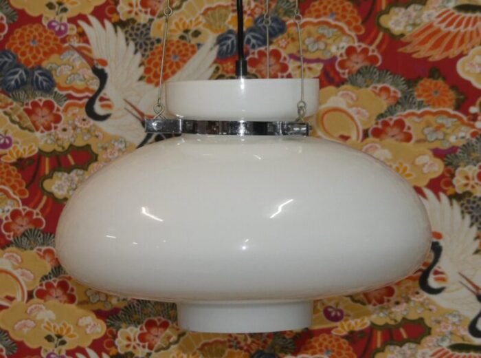 glass dome ceiling light in white chrome 1970s 4