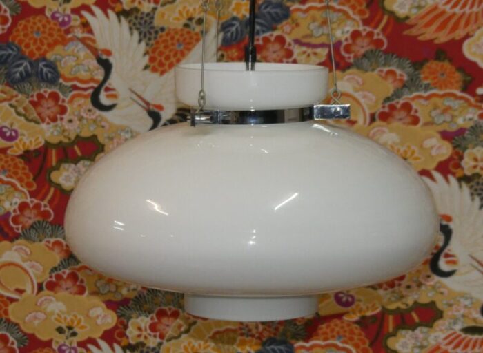 glass dome ceiling light in white chrome 1970s 5