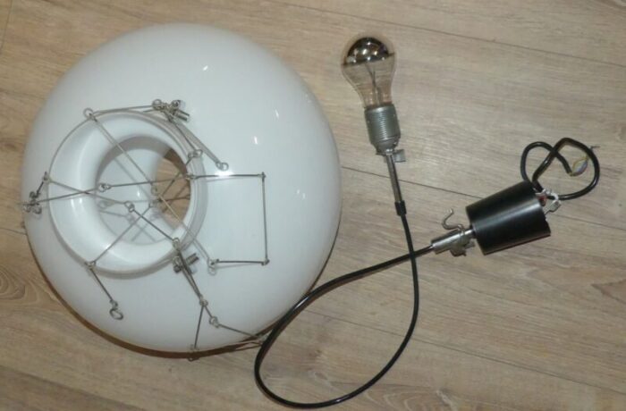 glass dome ceiling light in white chrome 1970s 9