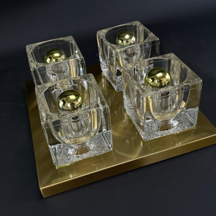 glass ice cube flushmount attributed to peill and putzler 1970s 4892