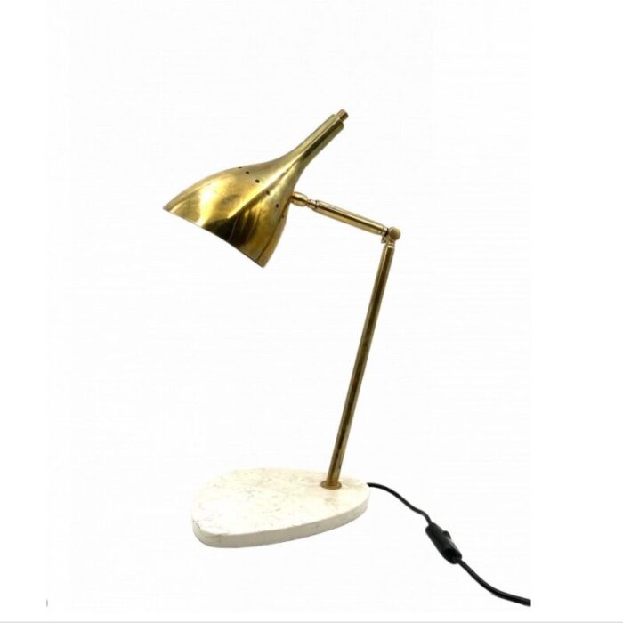 golden brass table or desk lamp with carrara marble base italy 1980s 19