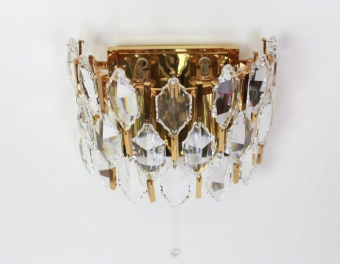 golden gilded brass and crystal sconces from palwa germany 1970s set of 2 4