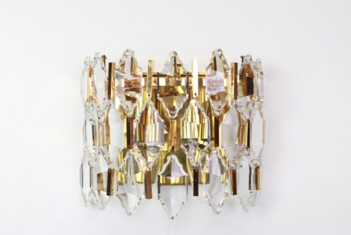 golden gilded brass and crystal sconces from palwa germany 1970s set of 2 5