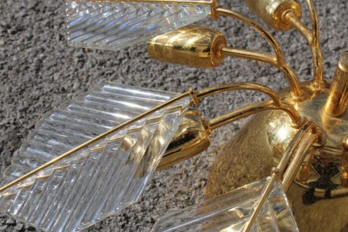 golden metal and crystal round chandelier from stilkronen 1970s 2