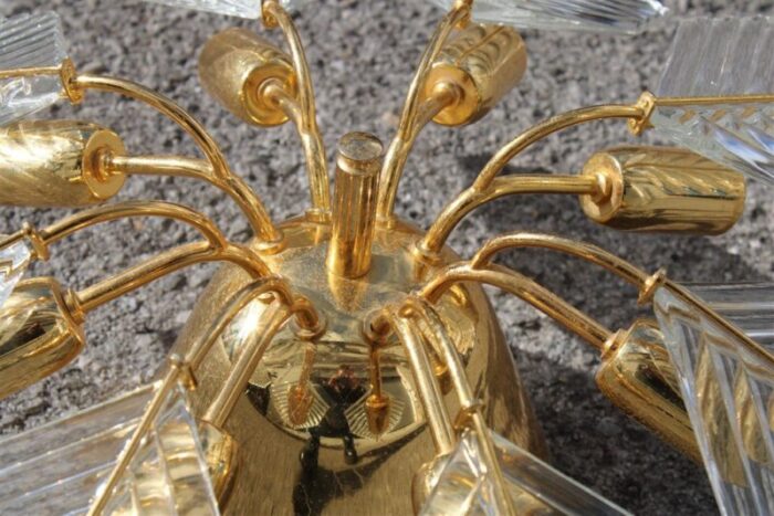 golden metal and crystal round chandelier from stilkronen 1970s 7