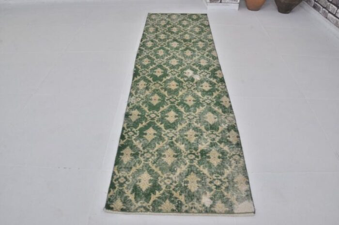 green geometric design oushak rug 1960s 6693