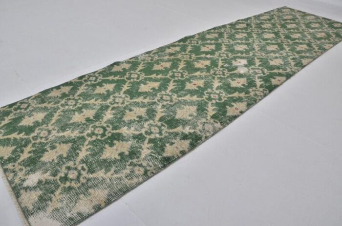 green geometric design oushak rug 1960s 7138