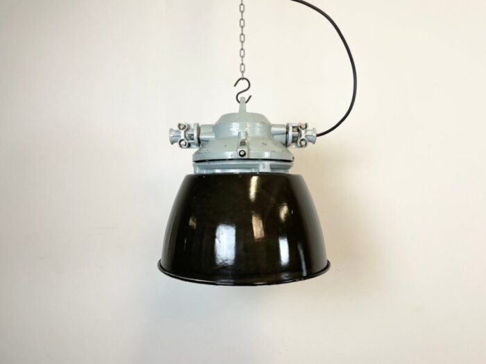 grey explosion proof lamp with black enameled shade from elektrosvit 1970s 1