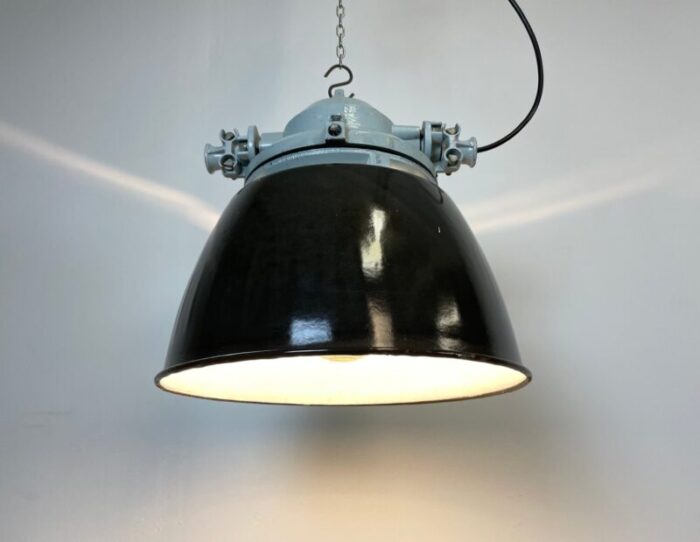 grey explosion proof lamp with black enameled shade from elektrosvit 1970s 10