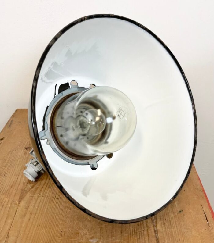 grey explosion proof lamp with black enameled shade from elektrosvit 1970s 11