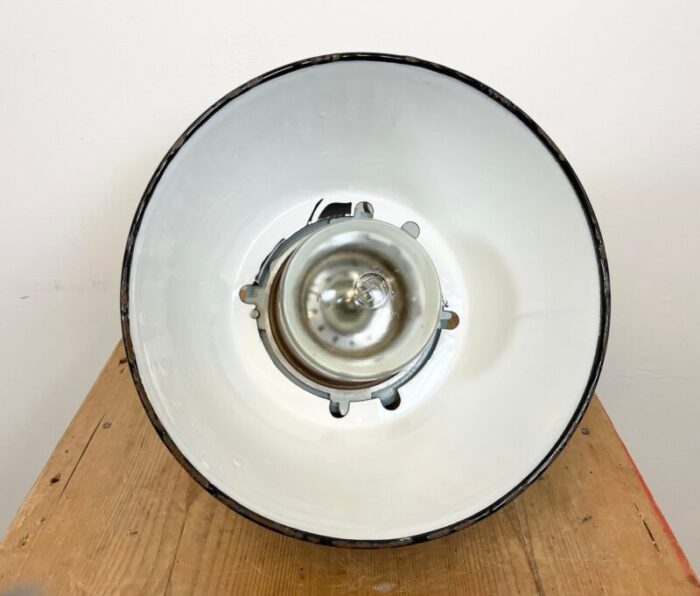 grey explosion proof lamp with black enameled shade from elektrosvit 1970s 12