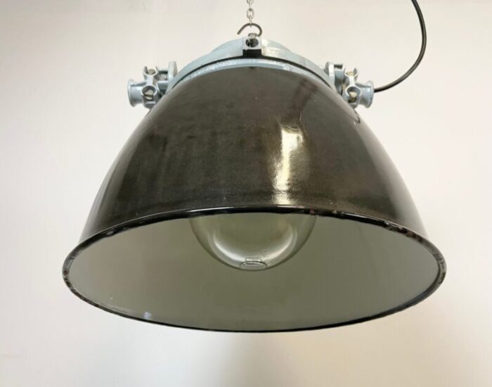 grey explosion proof lamp with black enameled shade from elektrosvit 1970s 4