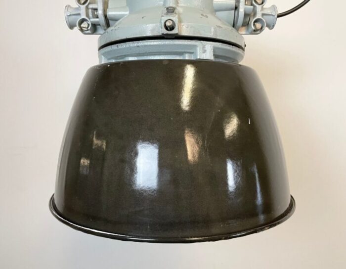 grey explosion proof lamp with black enameled shade from elektrosvit 1970s 8