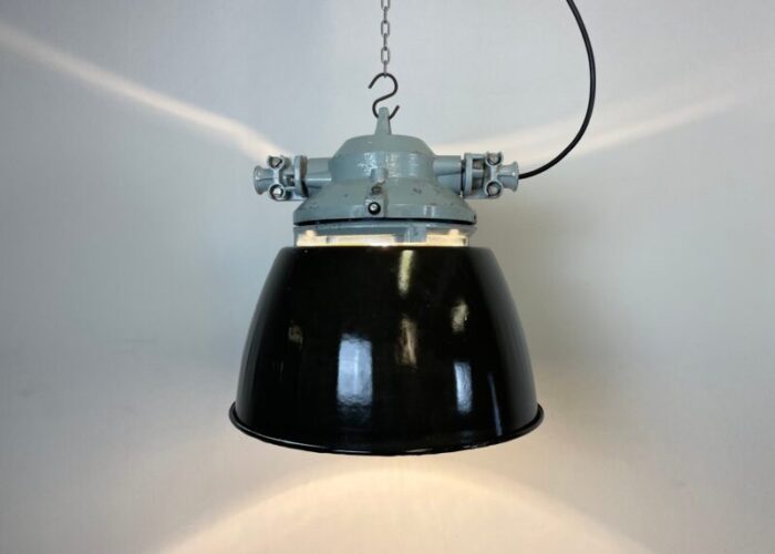 grey explosion proof lamp with black enameled shade from elektrosvit 1970s 9