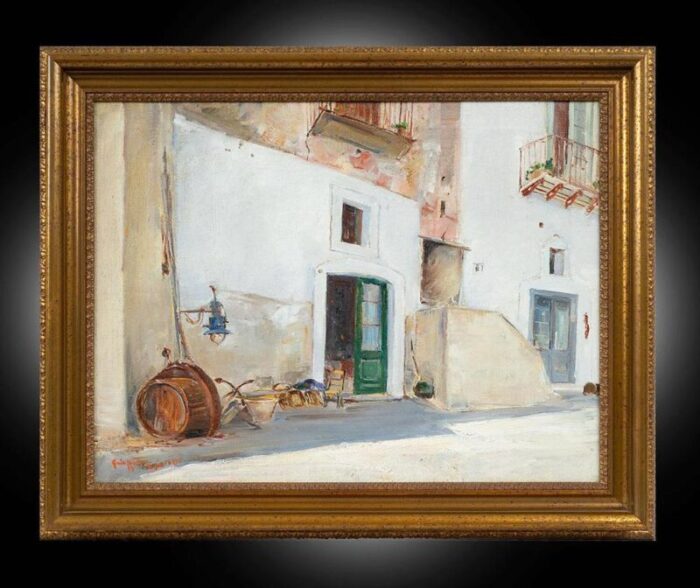 guido casciaro rustic courtyard 20th century oil painting on canvas framed 3154