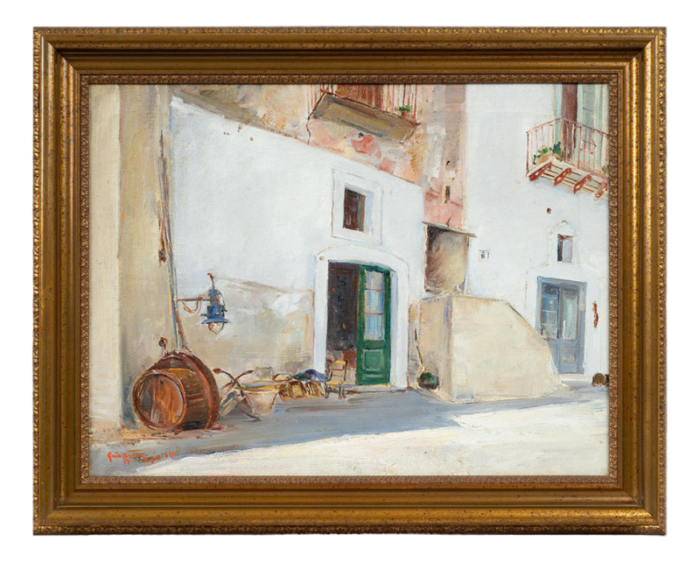 guido casciaro rustic courtyard 20th century oil painting on canvas framed 4027