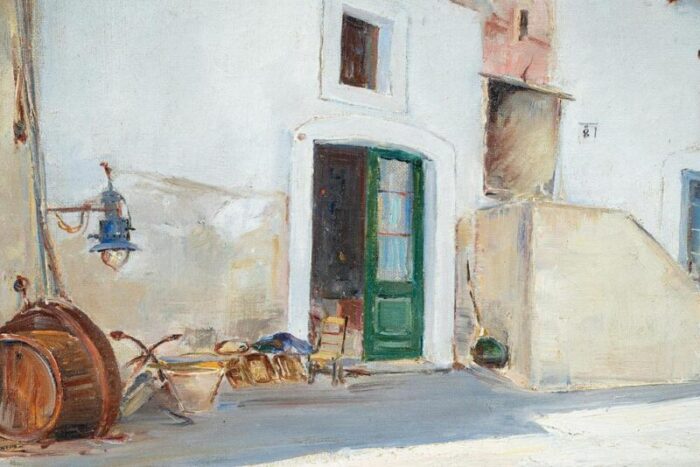 guido casciaro rustic courtyard 20th century oil painting on canvas framed 6626