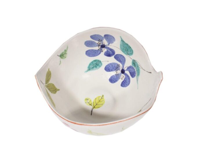 gustavsberg sweden faience leaf bowl with floral design by stig lindberg 0373