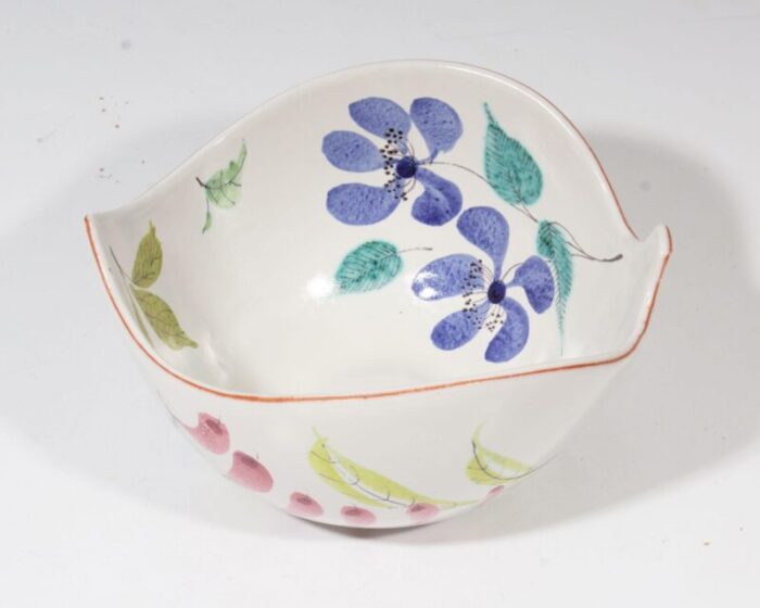 gustavsberg sweden faience leaf bowl with floral design by stig lindberg 7689