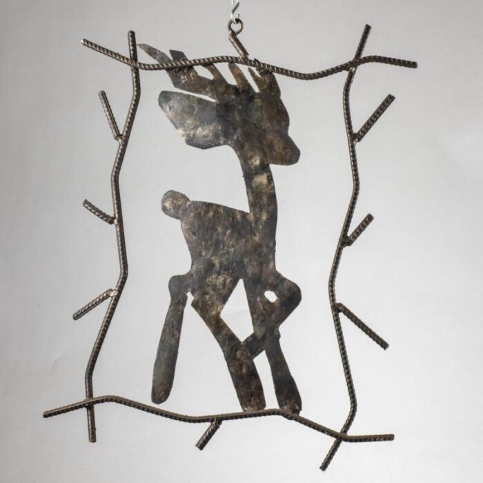 handcrafted wrought iron picture of bambi deer 1980s 1605