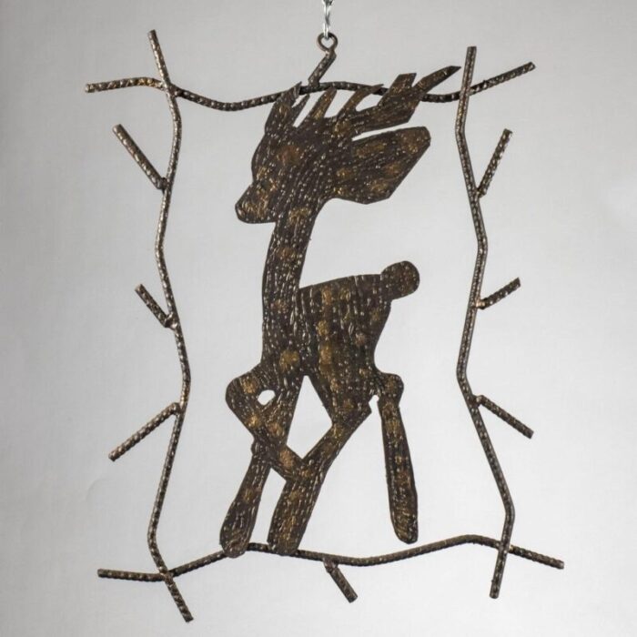 handcrafted wrought iron picture of bambi deer 1980s 2915