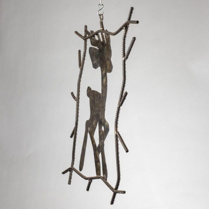 handcrafted wrought iron picture of bambi deer 1980s 3212