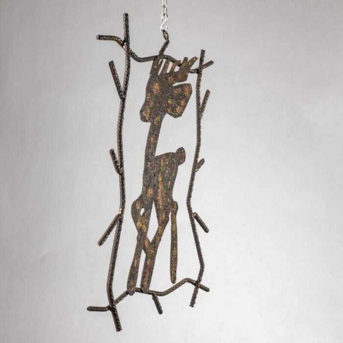 handcrafted wrought iron picture of bambi deer 1980s 3217