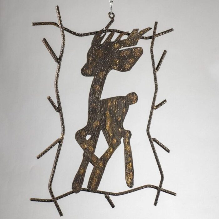 handcrafted wrought iron picture of bambi deer 1980s 6716