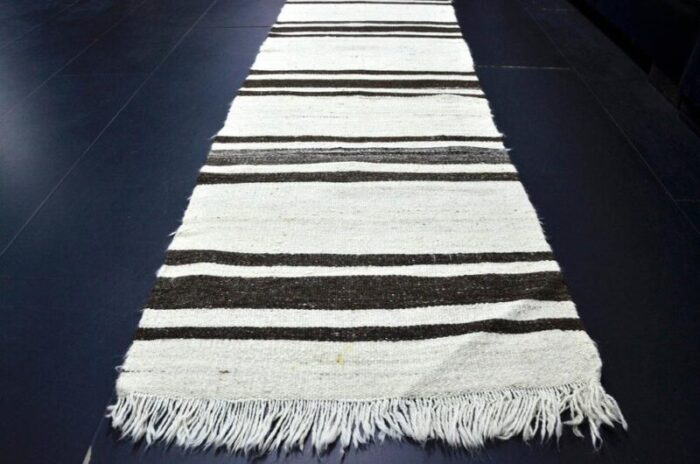 handmade antique striped wool kilim runner rug 1960s 3173