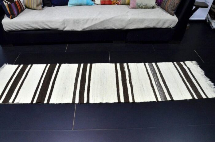 handmade antique striped wool kilim runner rug 1960s 7969