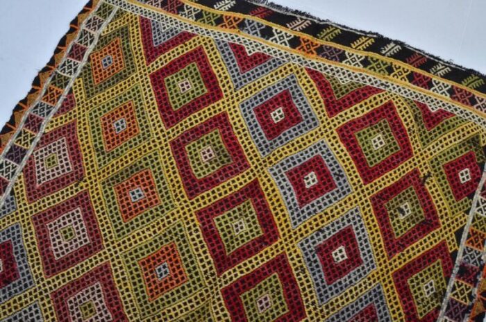 handmade geometric wool kilim rug 1960s 0262