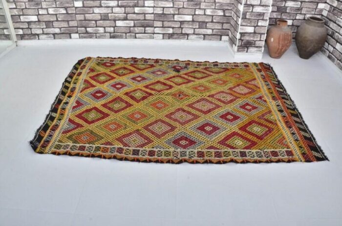 handmade geometric wool kilim rug 1960s 1464