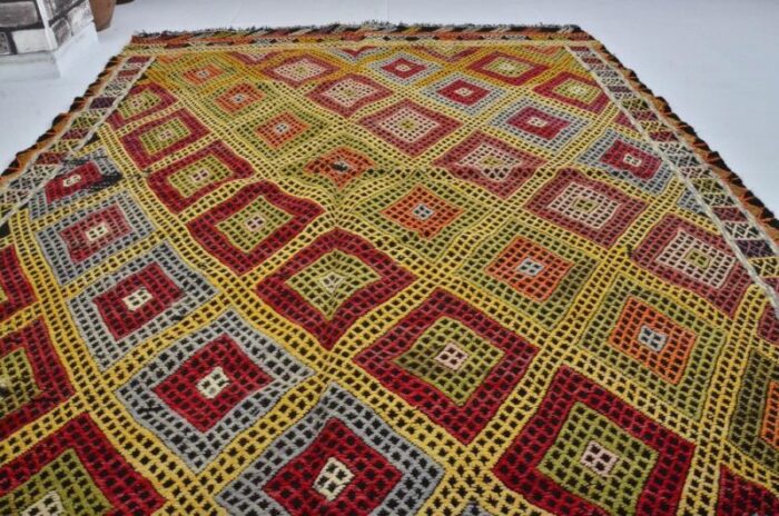 handmade geometric wool kilim rug 1960s 1960