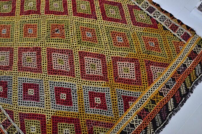 handmade geometric wool kilim rug 1960s 4905