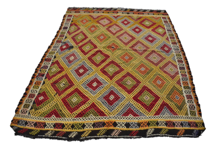 handmade geometric wool kilim rug 1960s 5811