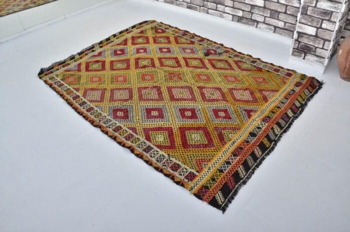 handmade geometric wool kilim rug 1960s 7602