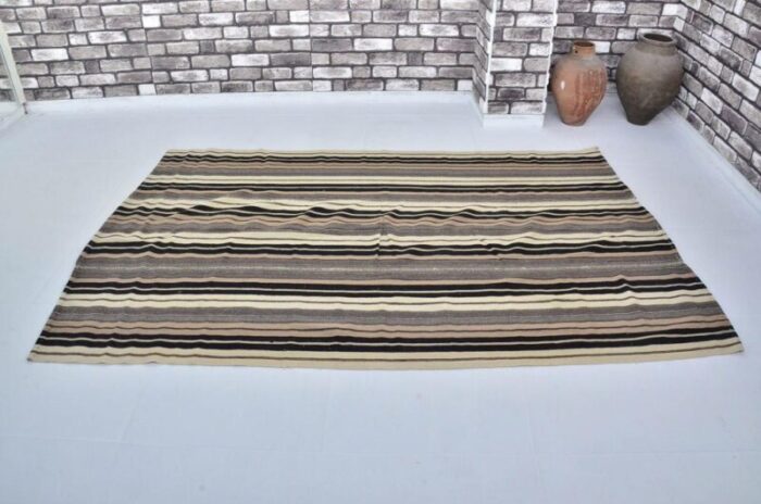 handmade striped wool kilim rug 1960s 0556